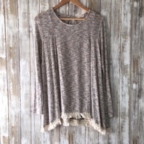 Altar'd State Tops - Altar’d State Fringe Bottom Long Sleeve Blouse